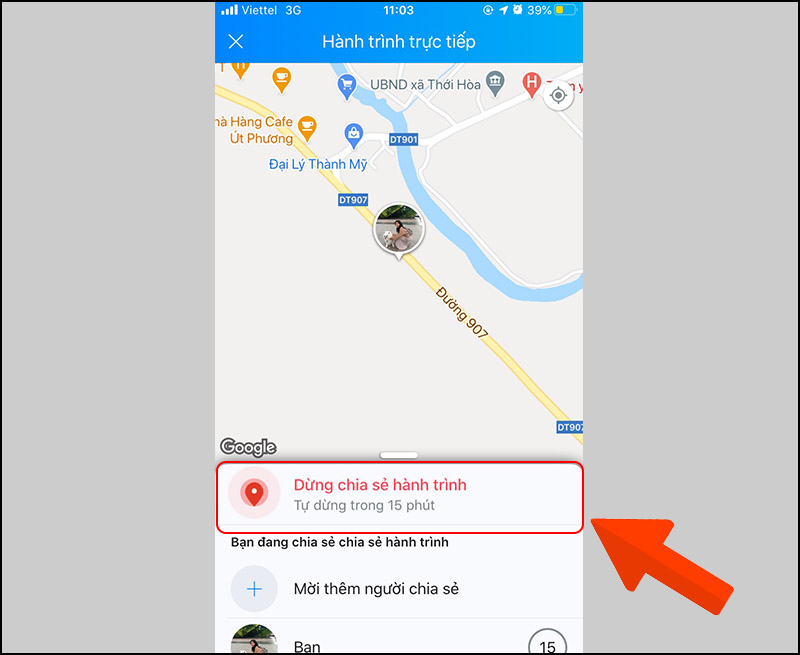 Nếu muốn dừng chia sẻ, bạn chọn Dừng chia sẻ hành trình.